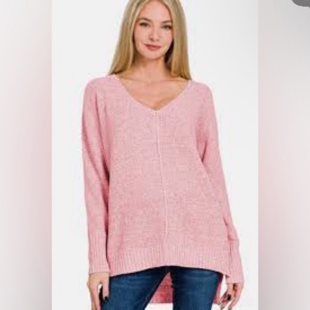 Zenana Knit Sweater Pink Grey New Women's S M L top shirt